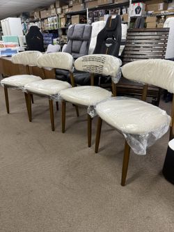 DyFun Set of 4 Dining Chairs, Upholstered Wooden Dining Chairs with Curved Backrest, Modern Fabric Kitchen Side Chairs