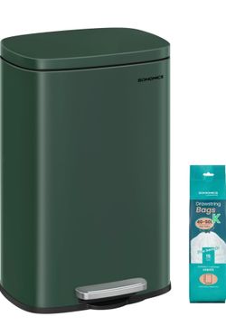 13 Gallon (50 L) Trash Can, Stainless Steel Kitchen Garbage Can, Recycling or Waste Bin, Soft Close, Step-On Pedal, Removable Inner Bucket, Retro Gree