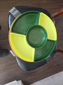 Vintage mid mod pottery ceramic lazy susan server
