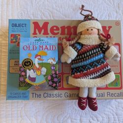 BRAND NEW SEALED MEMORY GAME, OLD MAID CARD GAME AND SWEET CHRISTMAS DOLL
