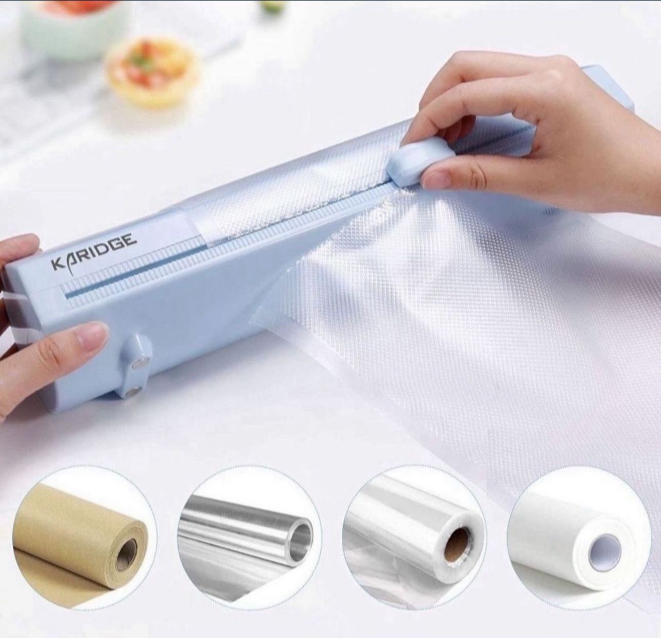 Plastic Wrap Dispenser with Cutter,Use for Cling Wrap, Vacuum Sealer Bags Rolls,Parchment Paper Rolls, Aluminum Foil and Rolls Freezer Paper Rolls,1 R