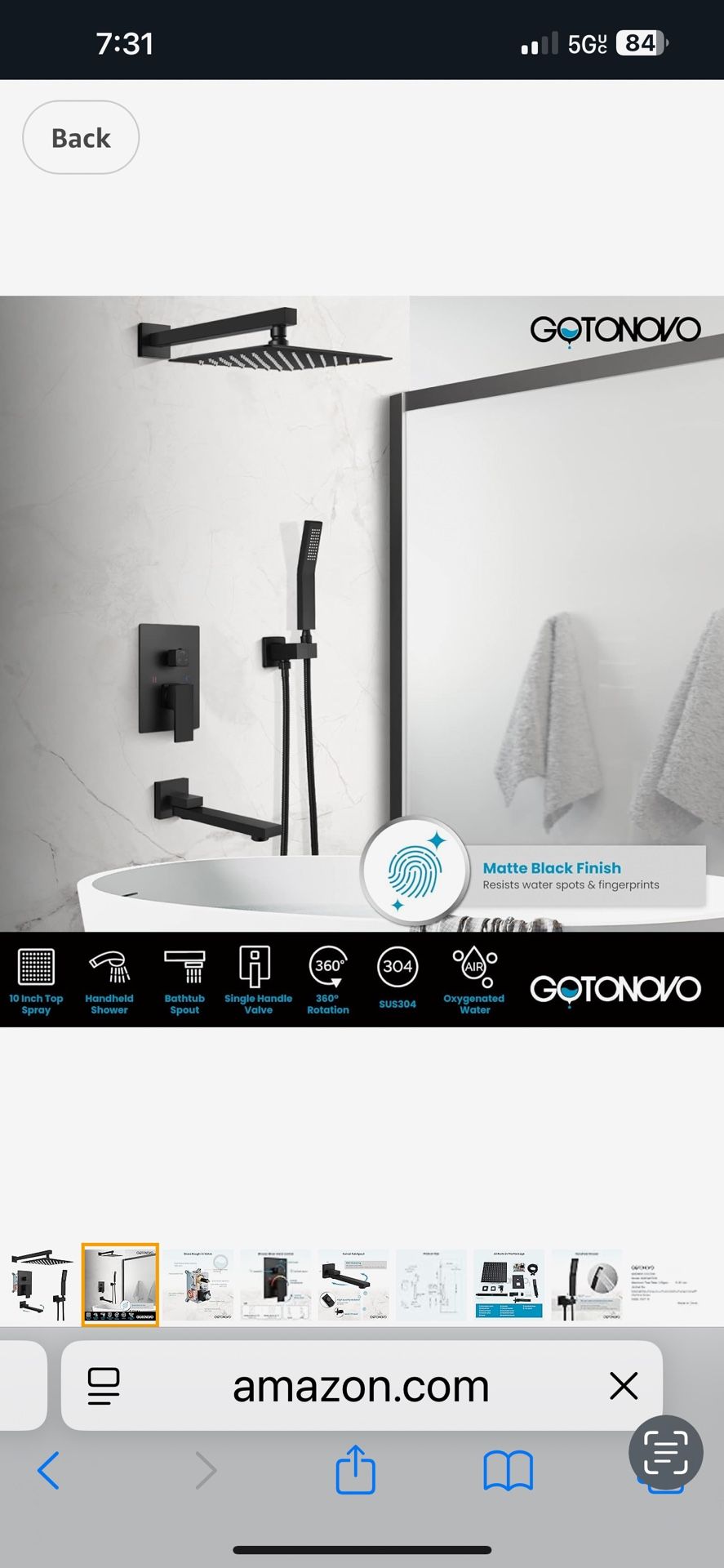 gotonovo Matte Black Bathtub Kit with Valve Wall Mount Triple Function Bathroom Shower C14bl