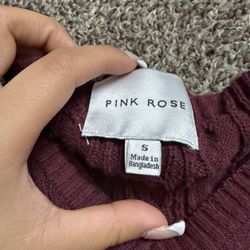 Pink Rose, Long Sleeve Shirt, Red, Small
