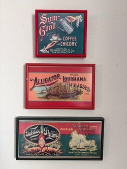 Set of 3 Custom Framed Louisiana / Tabasco / Coffee Kitchen Art Signs