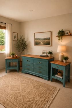 Vintage Teal Dresser & Nightstand pair
