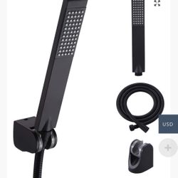KES Handheld shower head with Hose and Shower Bracket for Bath Replacement Shower Head Shower Set Contemporary Square Style Matte Black, LP135-BK
