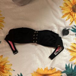 Brand New Size Small Victoria Secret Pink Swim Suit Top Black And Pink 
