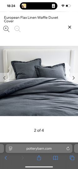 Pottery Barn Steel Blue Belgian Flax Linen Duvet Cover & Shams King