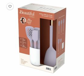 NEW Beautiful by Drew Barrymore 6-Piece Kitchen Tool Set, One Size, Purple/Gold