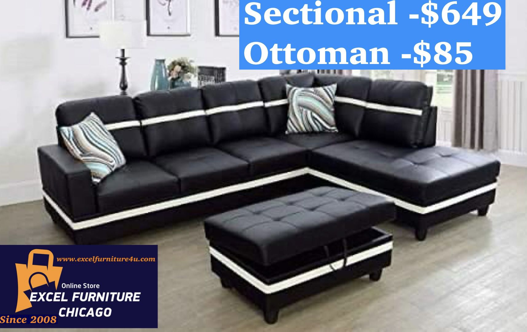Brand New Black Sectional Sofa Couch 