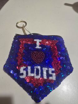 I Love Slots Sequin Coin Purse with Keychain