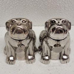 Pottery barn Bulldog Salt & Pepper Shakers Heavy Stainless Steel Dogs New