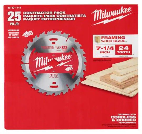 Milwaukee 7-1/4” Framing Saw Blades — 25 Pack (Brand New)