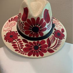 Mexican Artisanal Hat, Hand Painted Hat, Colorful Floral Hat, Traditional Mexican Hat, Floral Painted Hat Size Large