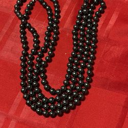 Black Beaded Pearl Necklace & Matching Bracelet