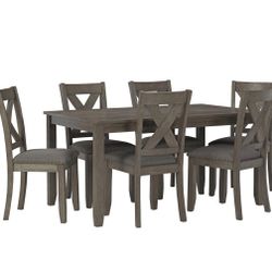 Caitbrook Gray Dining Table and Chairs (Set of 7)

