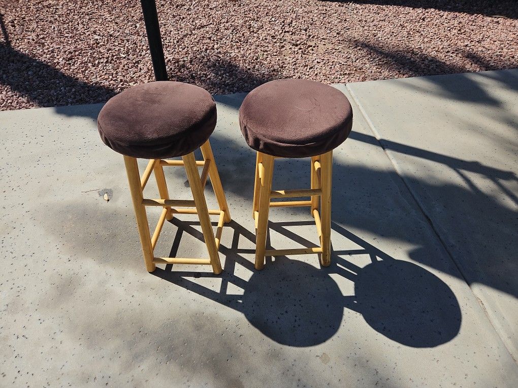 2 Wood Bar Stools w/ Pads