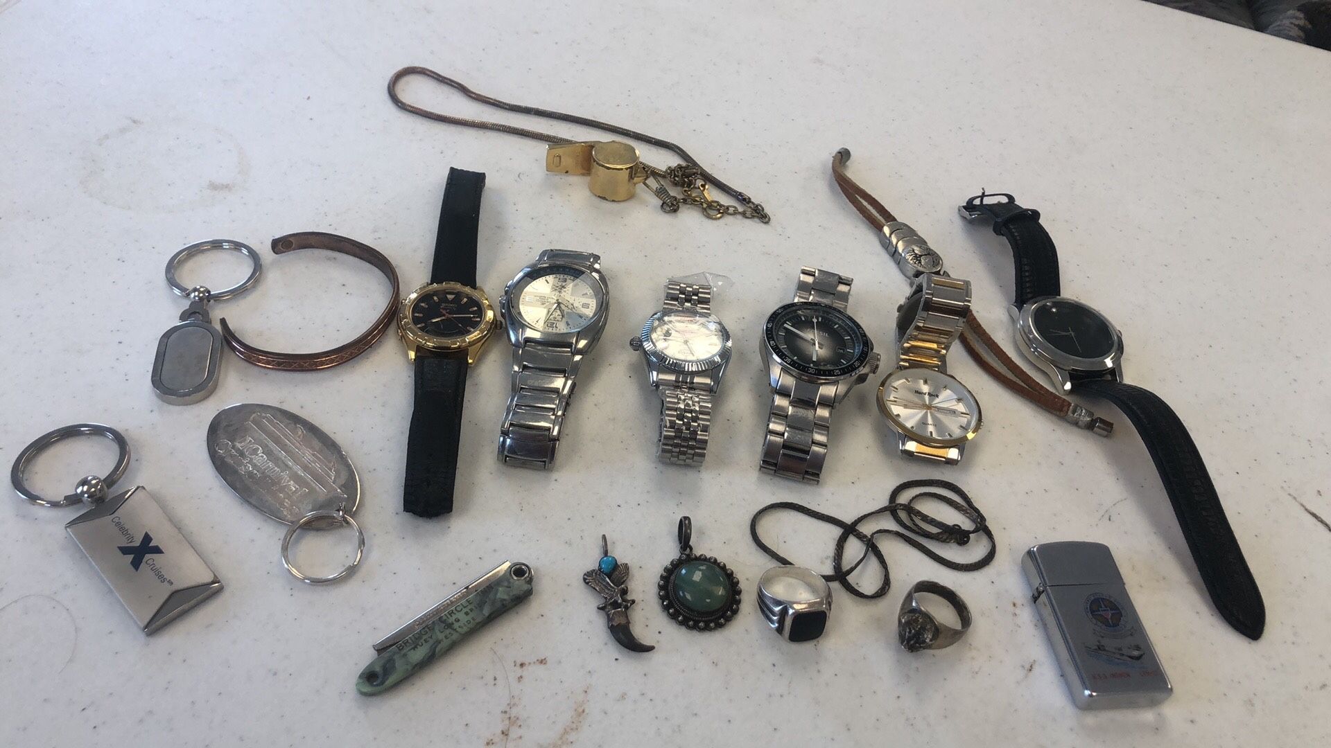 Miscellaneous Watch Lot And Turquoise Pendant Black Onyx Ring Stone Pendant And More