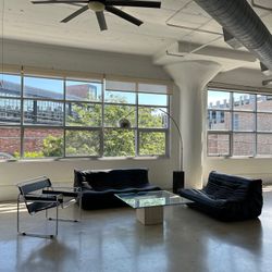 Togo Style Sofa Set Black Leather Mid Century Modern