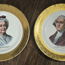Antique Washington & Martha Souvenir Ceramic Plates