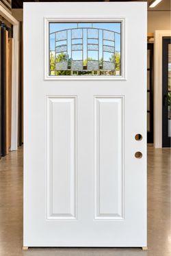 White Steel Entry Door with Decorative Glass