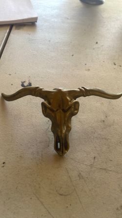 Large solid Brass longhorn bull skull belt buckle