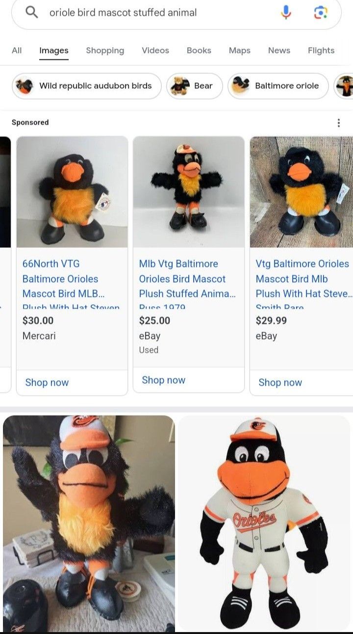 New-Vintage Orioles Mascot Plush Collectible Toy-$5