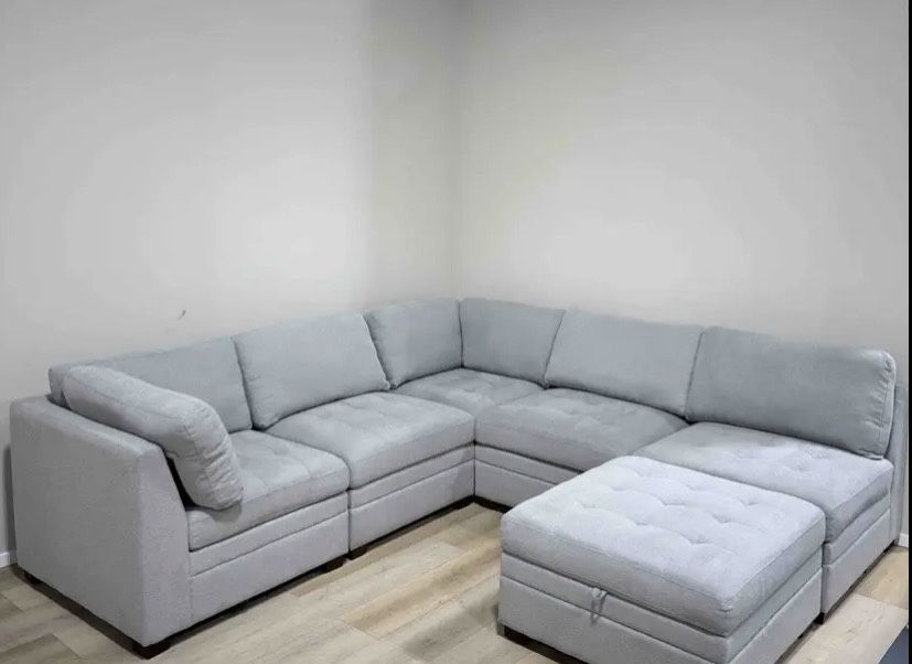 Modular sectional 6-piece boucle couch with storage