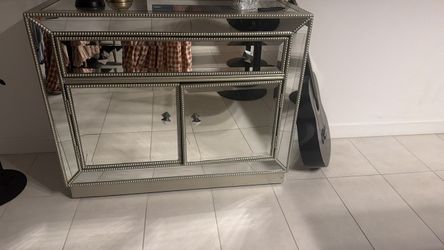 Mirrored Console Cabinet with Beaded trim