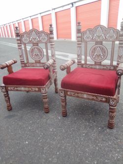 Exotic indian teak chairs with bone inlay