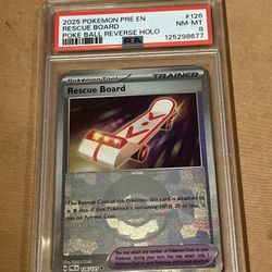 Pokemon Rescue Board 126/131 Prismatic Evolutions Poke Ball Reverse Holo PSA 8
