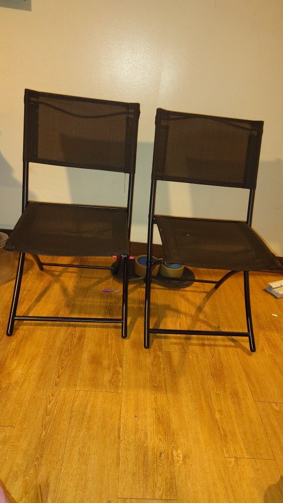 Outdoor/Indoor Folding Chairs, Steel Frame, Set Of 2