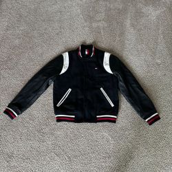 Tommy Hilfiger Men's Black Mixed Media Varsity Bomber Jacket