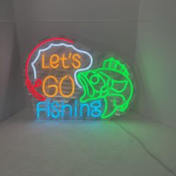 Let's Go Fishing Neon Sign Dimmable Fish Neon Light for Wall Decor LED USB 