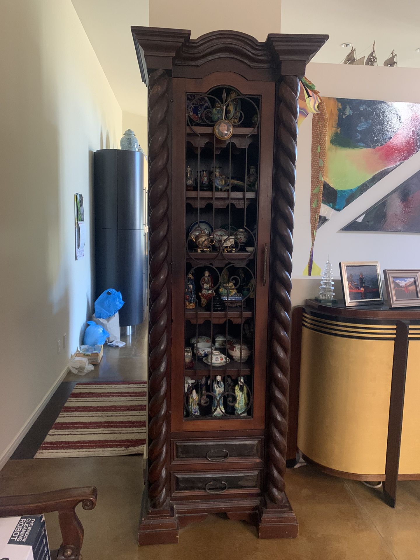 Antique Solid Wood Spanish Wine Cabinet 