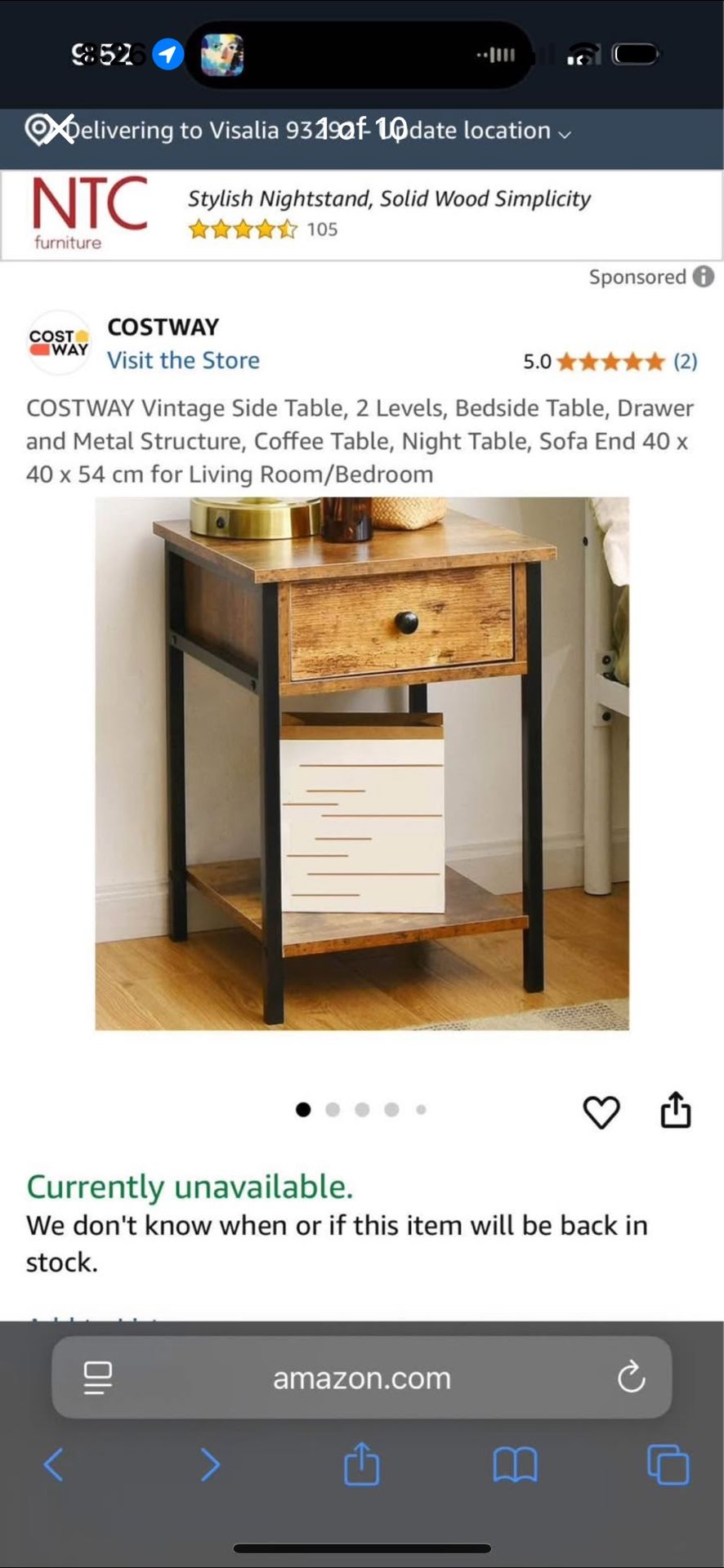 New Vintage 2 Level Side Table, , Fully Assembled
