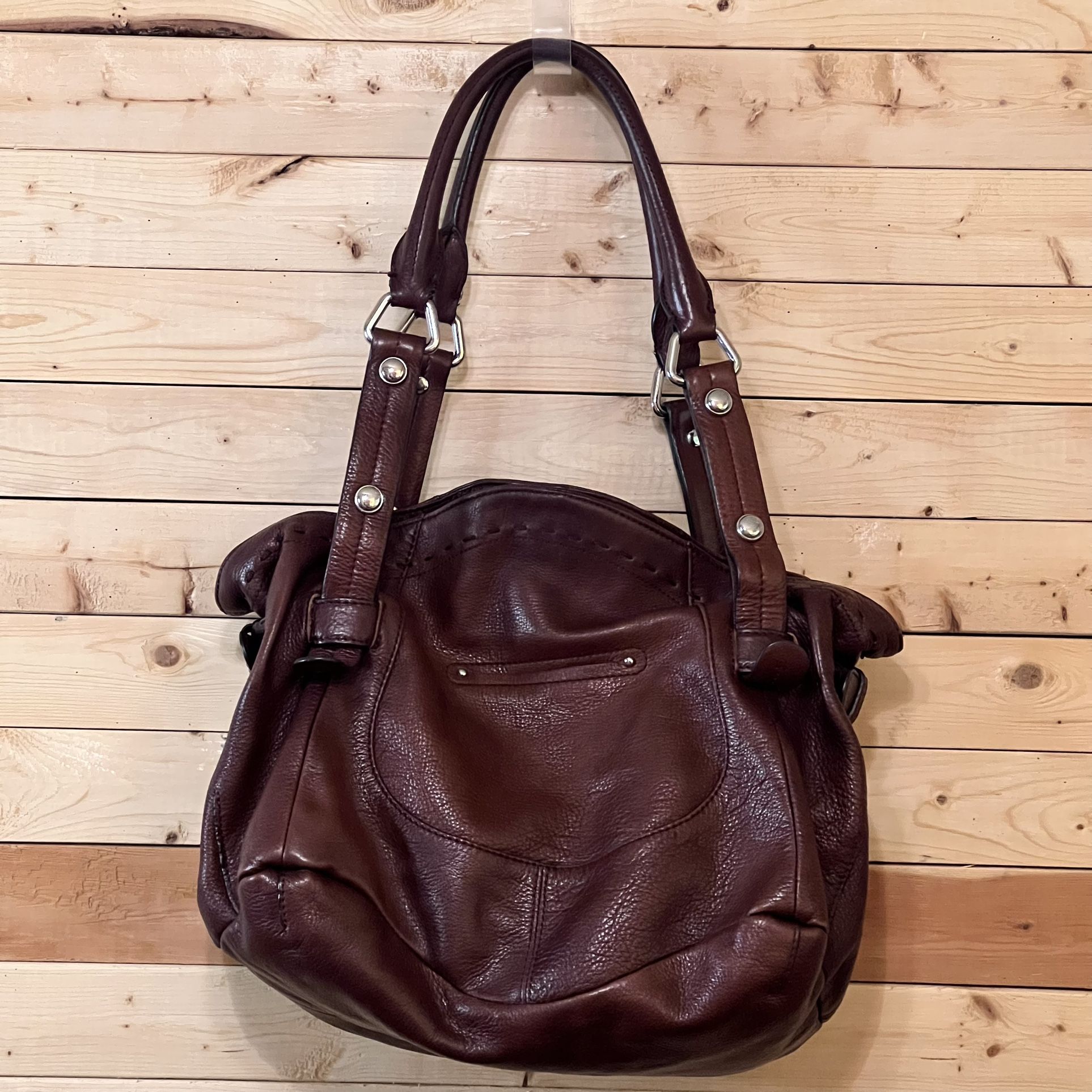 Makowsky Brown Leather Silverware Magnetic Closure hobo