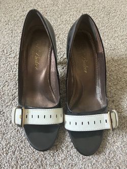 Ted Baker Black Patent Heels with White Buckle Strap