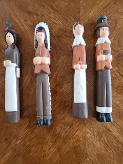 ​Set of 4 Thanksgiving Pilgrim & Native American Figurine Set