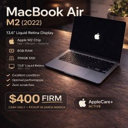 MacBook Air M2 (2022) Midnight – 13.6” – AppleCare+ – $400 FIRM