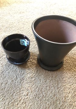 Two brown ceramic planters