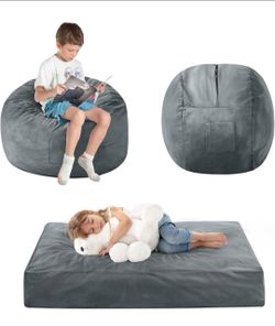 Kids Bean Bag Chair Bed - Convertible Lazy Chair to Floor Mattress with Filler - Small Beanbag Chair for Boys and Girls - Floor Couch Sofa in Bedroom,