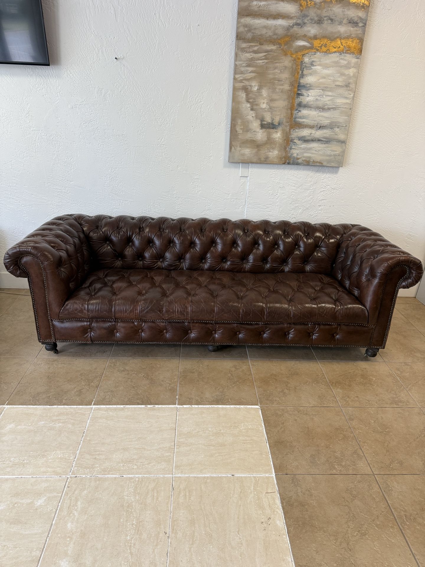 🔥 Restoration Hardware 8ft Brompton Leather Chesterfield Sofa🔥