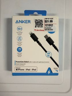 Anker PowerLine Select USB-C to Lightning Cable, 6ft – Brand New