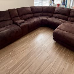 Large Brown L-Shaped Sectional Sofa