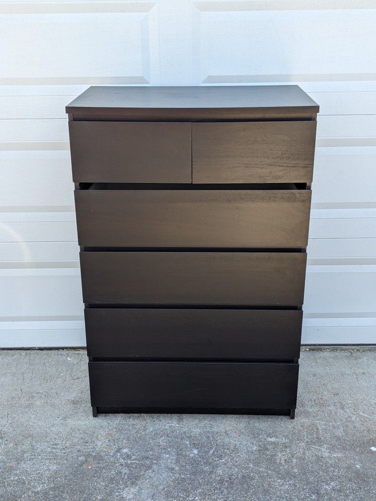 Chest of 6 Drawers _ Modern Black Ikea Dresser _ Bedroom Furniture _ Missing Piece Underneath The Top Small Drawers