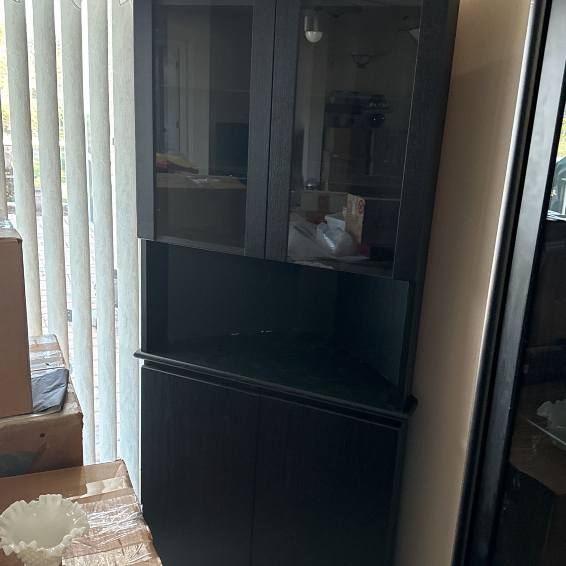 Wood Corner Cabinet With Glass Shelving