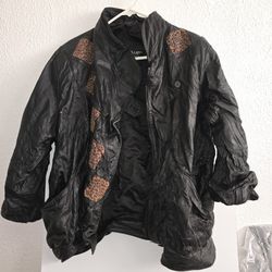 Pelle Leather Jacket Womens Small Animal Pattern Black Color