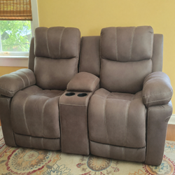 Ashley Furniture Power Recliner Loveseat – Good Condition, Brown Faux Leather - Baltimore, MD