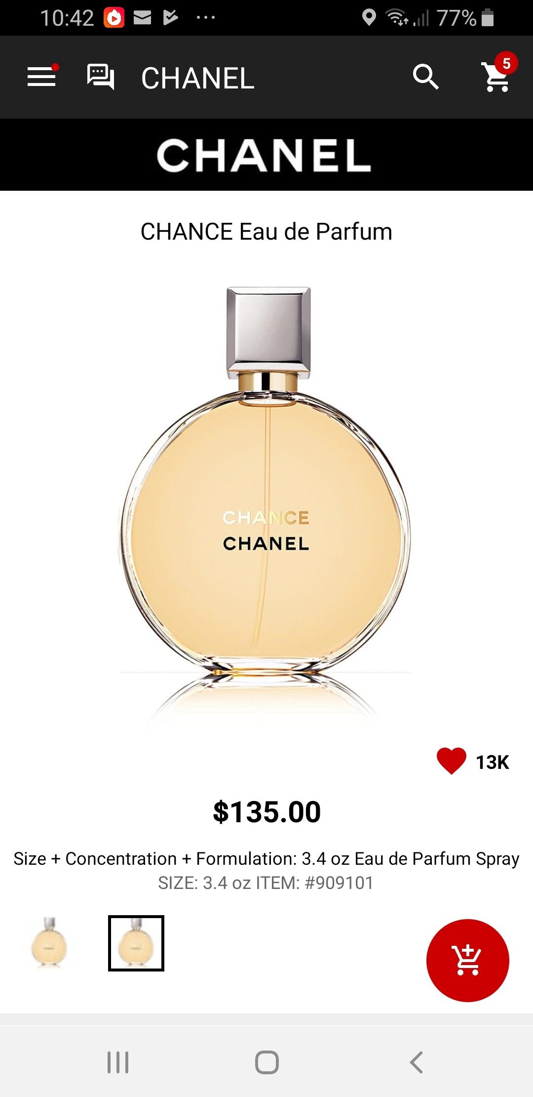 Chance Chanel perfume 3.4 Oz
